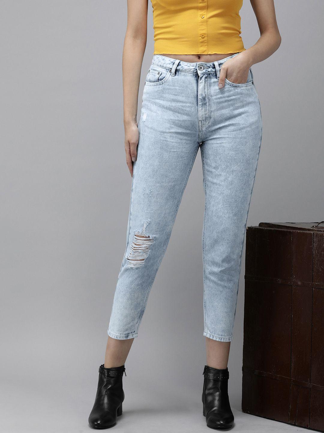 roadster women slim fit high-rise slash knee light fade stretchable cotton jeans