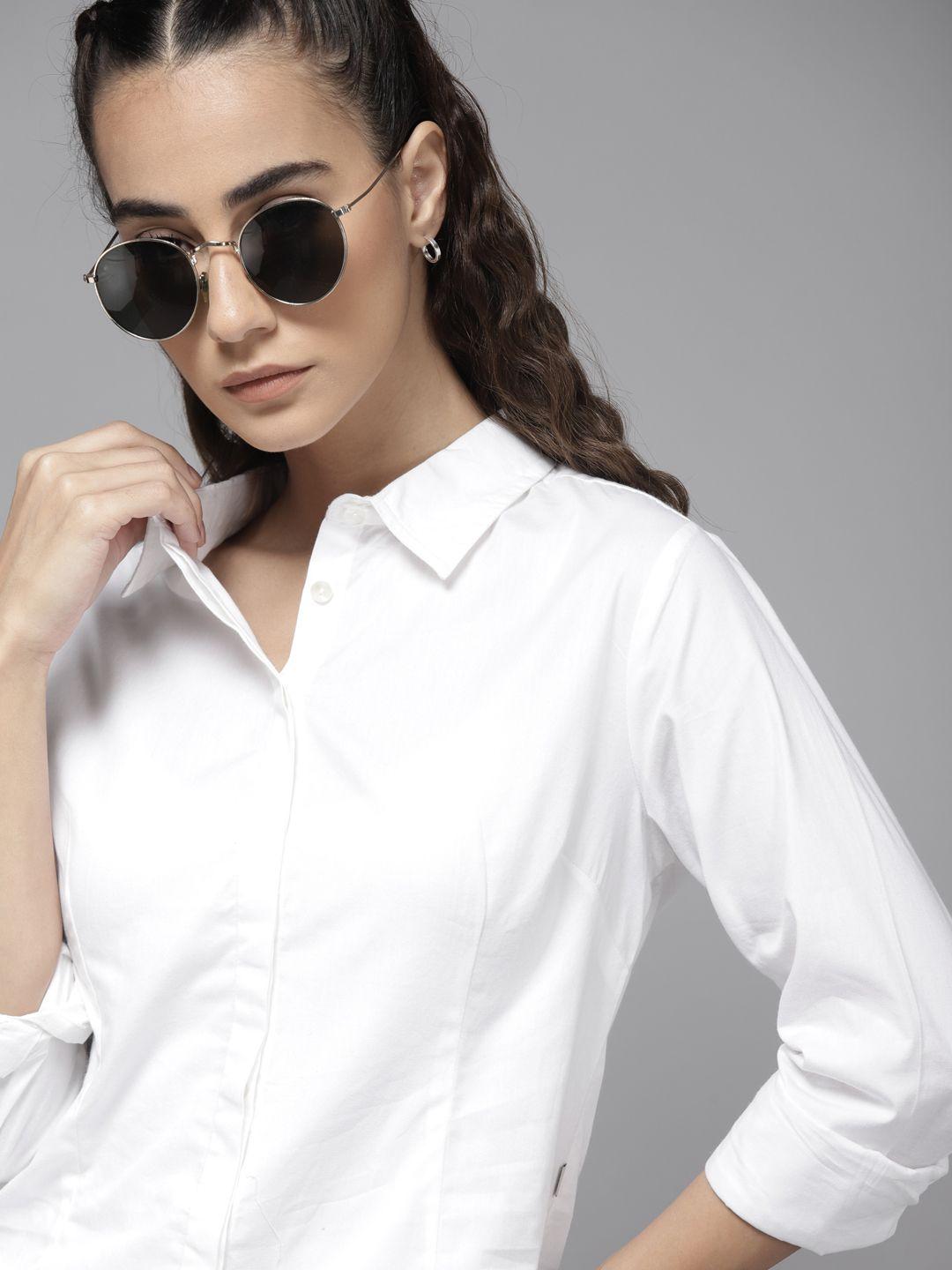 roadster women white solid opaque casual shirt