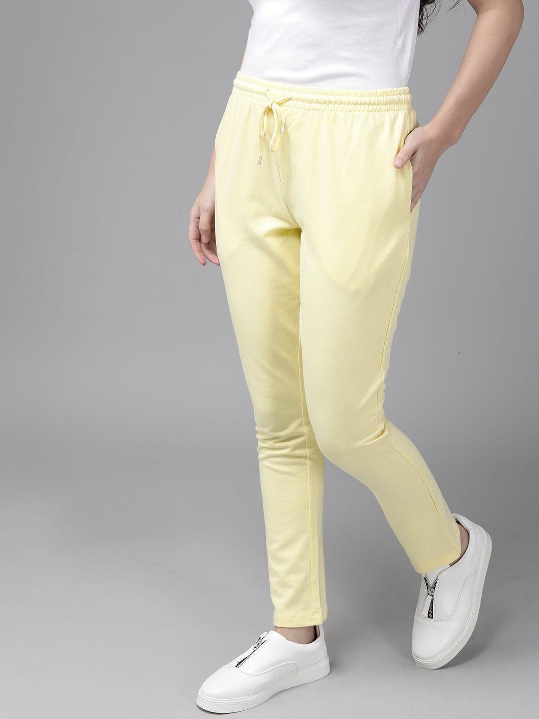roadster-women-yellow-solid-track-pants