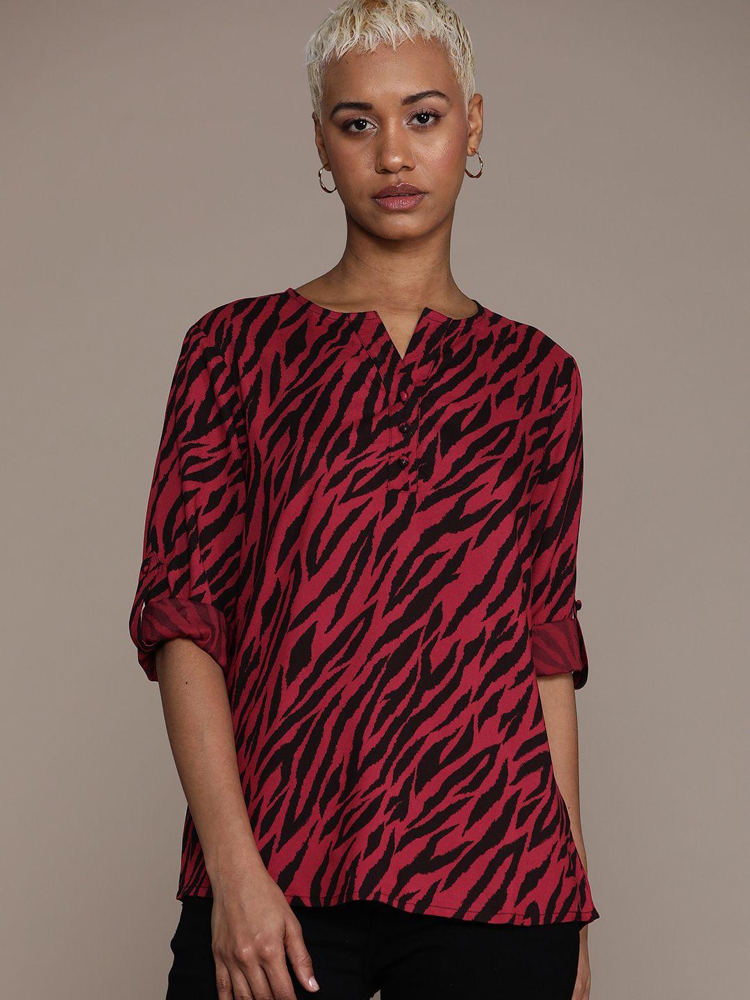 roadster animal print roll-up sleeves shirt style top