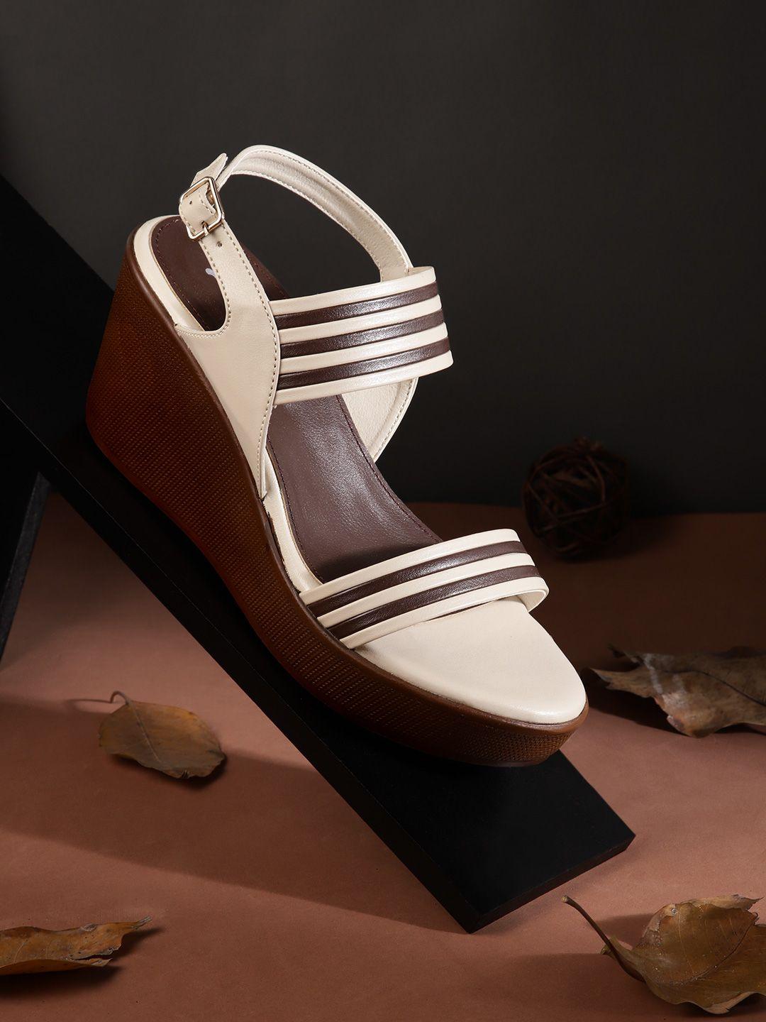 roadster beige & coffee brown striped wedges