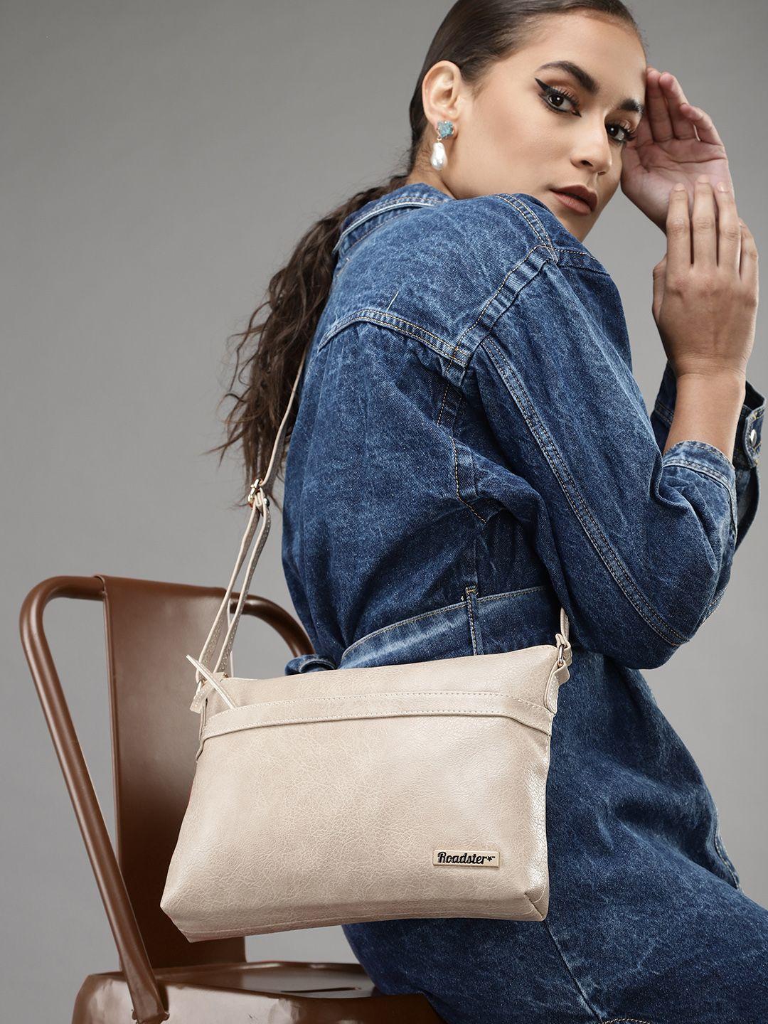 roadster beige textured structured sling bag