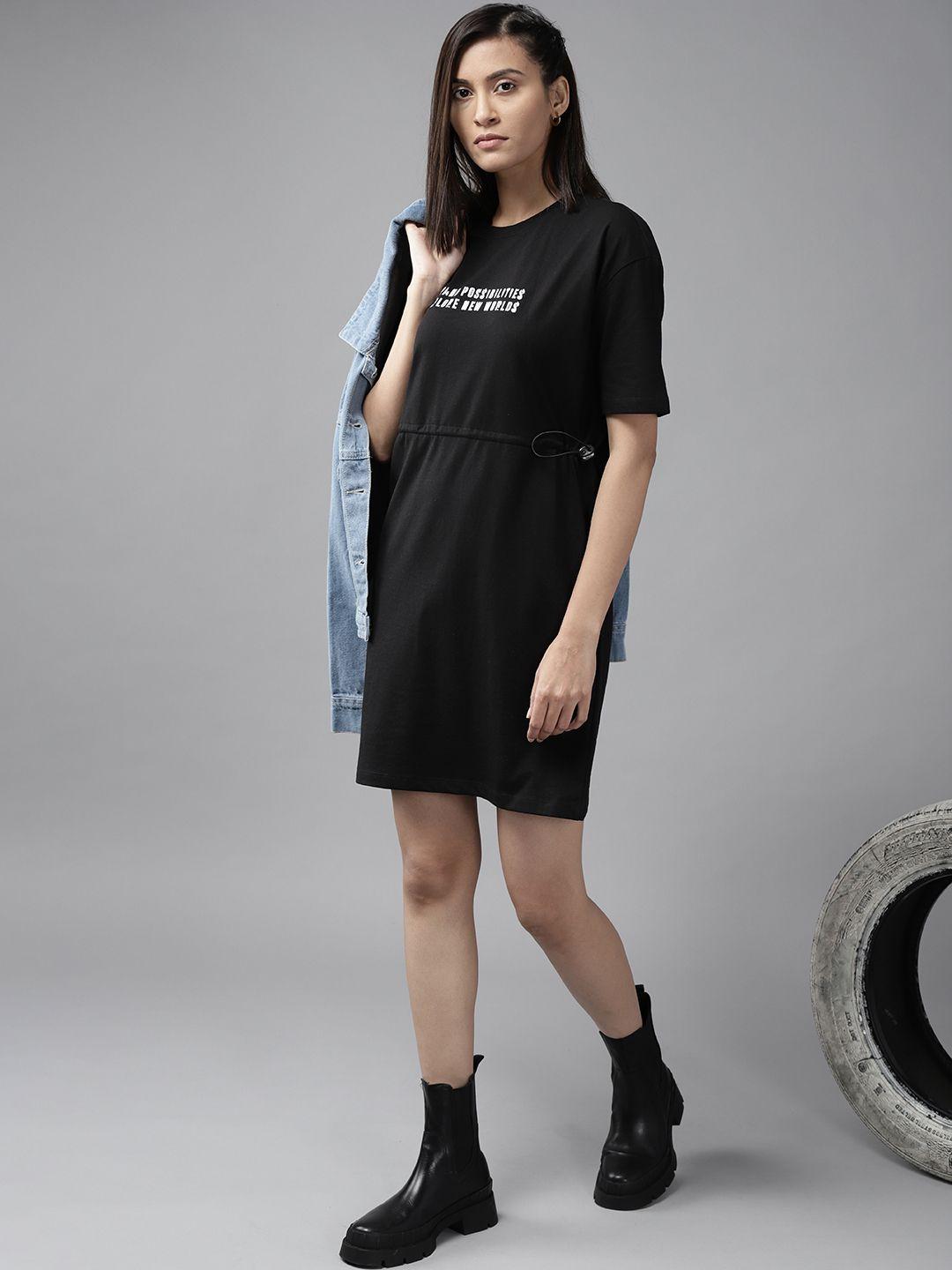 roadster black t-shirt dress with draw cord detail