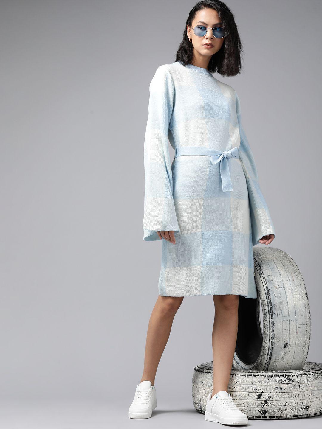 roadster blue & white checked acrylic jumper dress