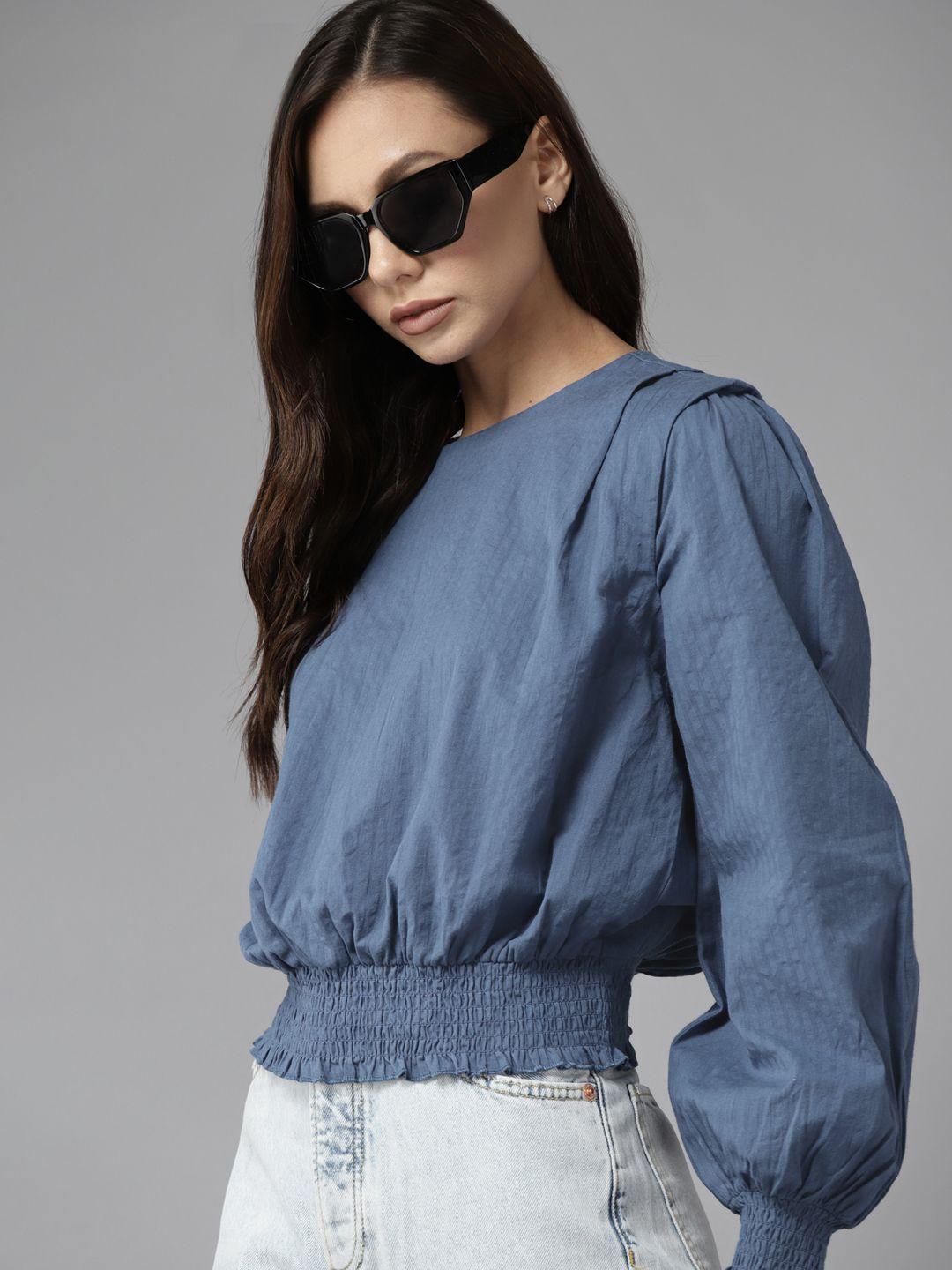 roadster blue pure cotton blouson top