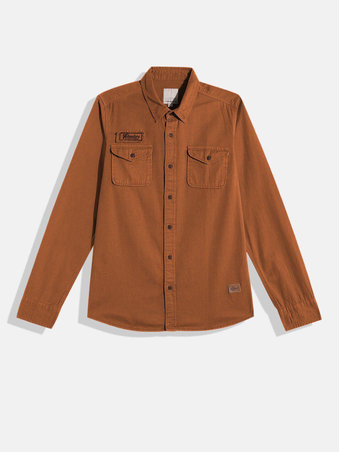 roadster boys rust pure cotton twill shirt