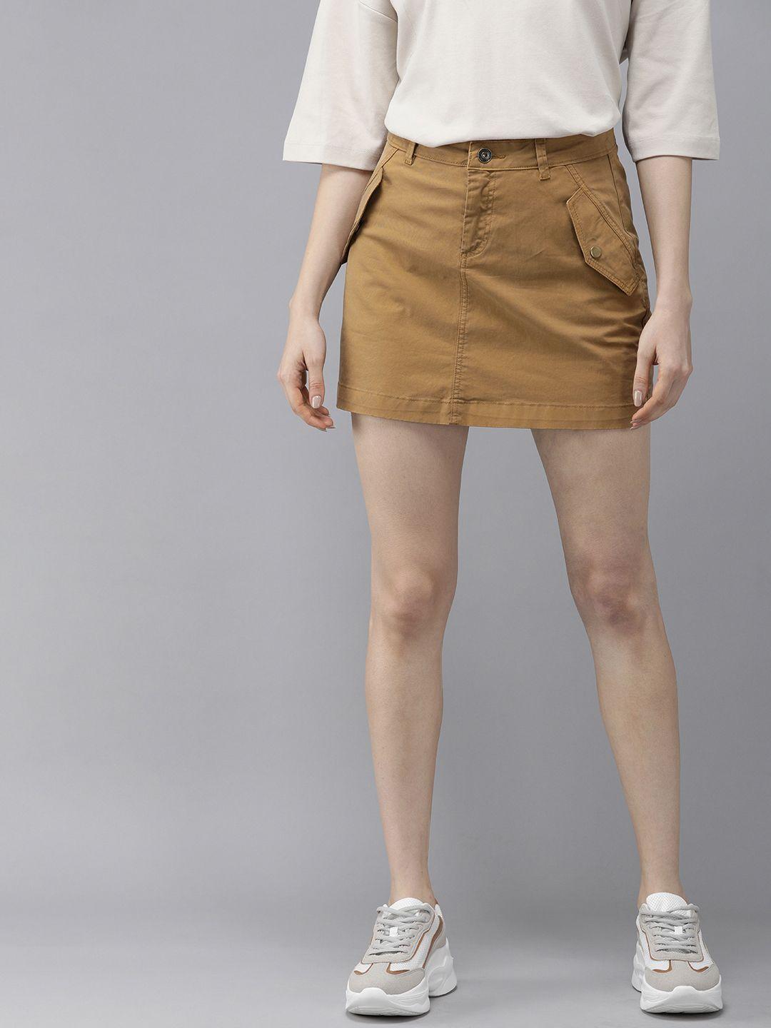 roadster brown mini stretchable a-line skirt