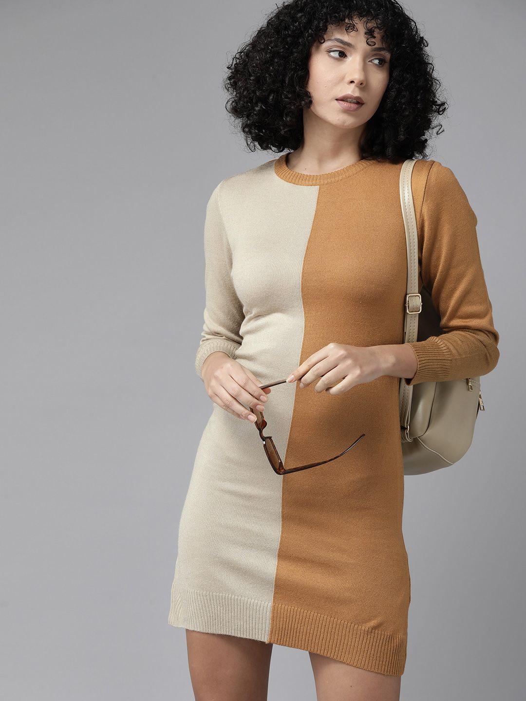 roadster colourblocked bodycon sweater mini dress