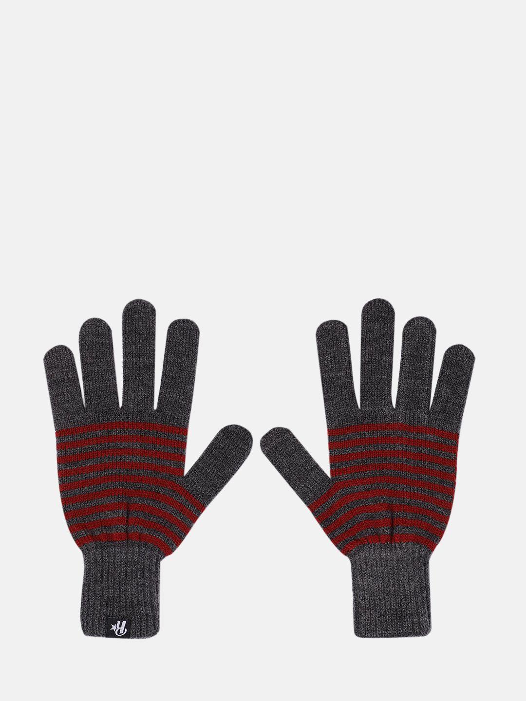 roadster dark grey & red striped acrylic gloves