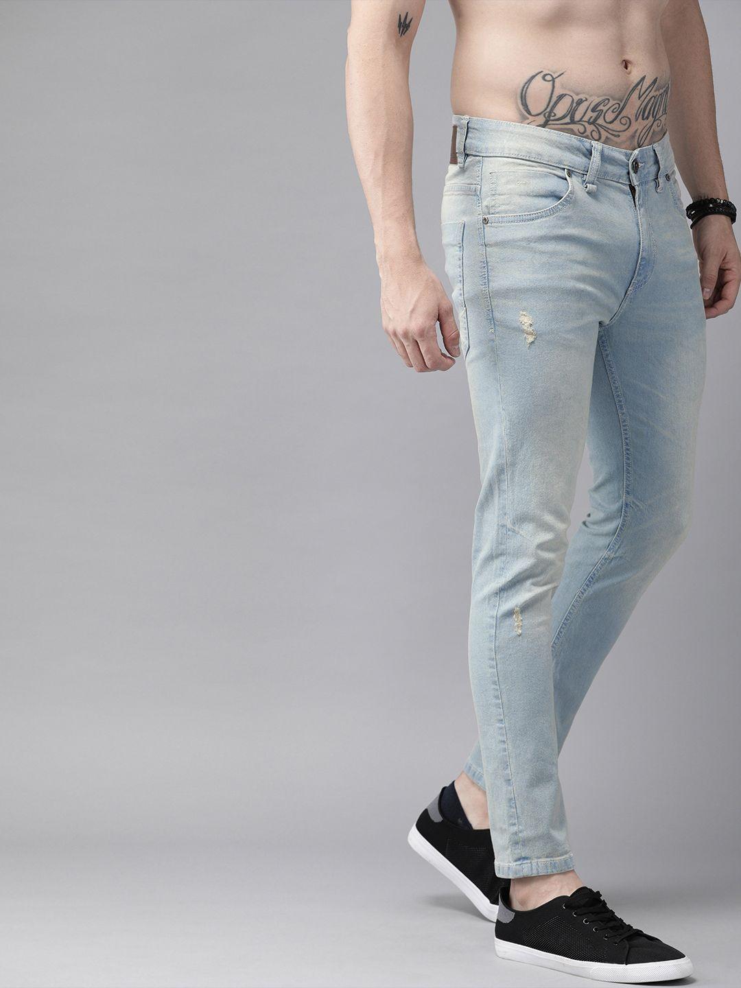 roadster greenturn men blue skinny fit mid-rise low distress save water stretchable sustainable jeans