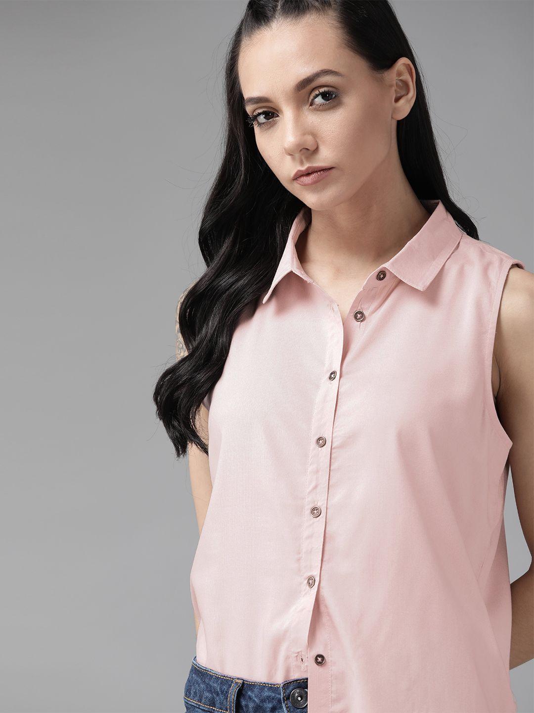 roadster greenturn women pink  solid high-low casual sustainable shirt