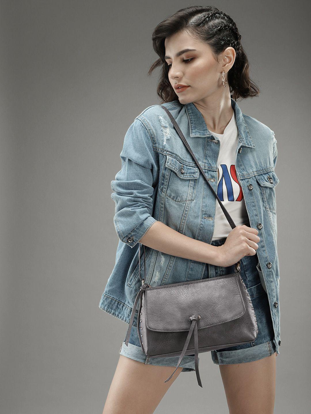 roadster grey textured pu structured sling bag