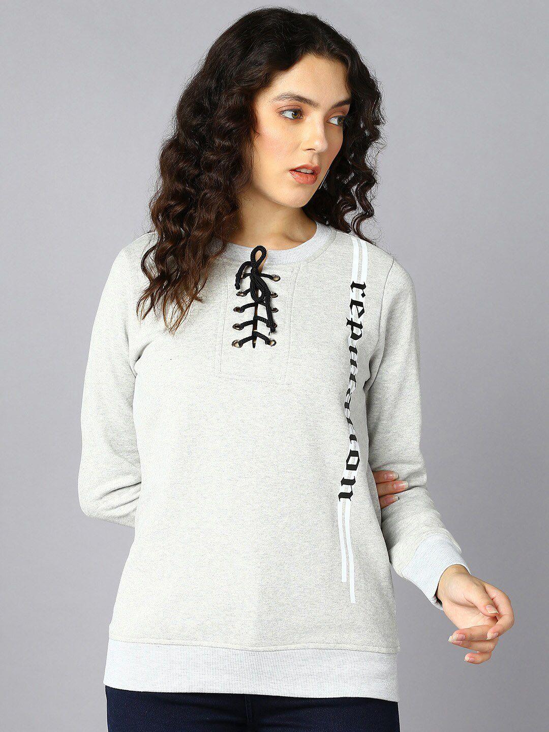 roadster grey typography printed round neck long sleeves pullover sweatshirt