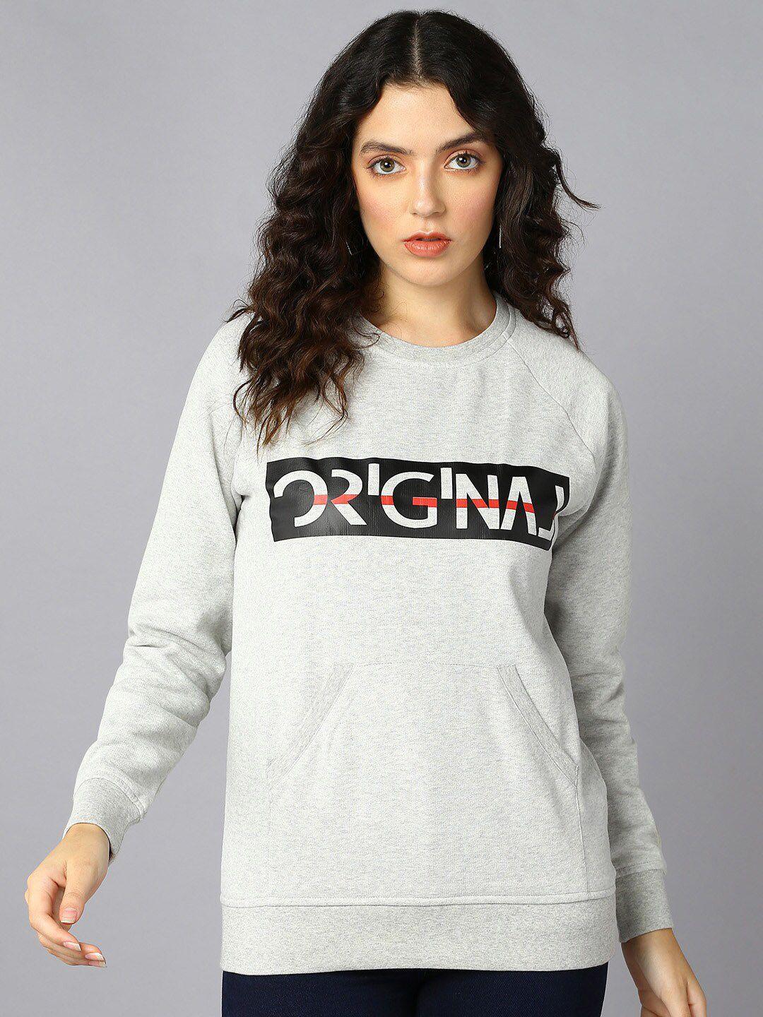 roadster grey typography printed round neck long sleeves pullover sweatshirt