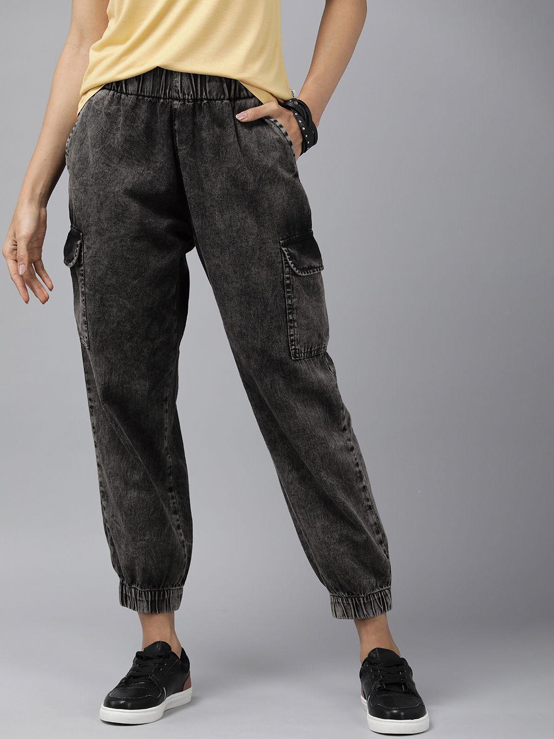 roadster high-rise acid wash pure cotton jogger jeans