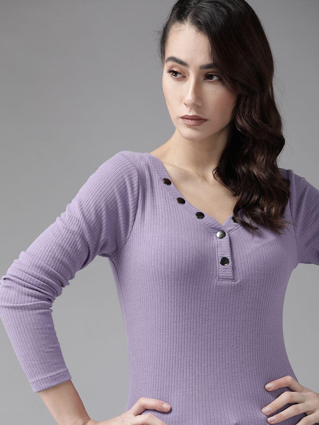 roadster lavender ribbed v-neck top