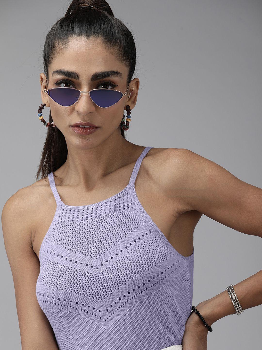 roadster lavender self design knitted top