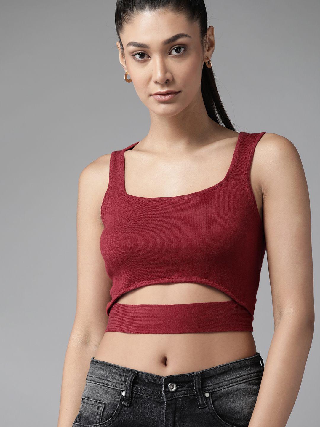 roadster maroon pure cotton tank crop top