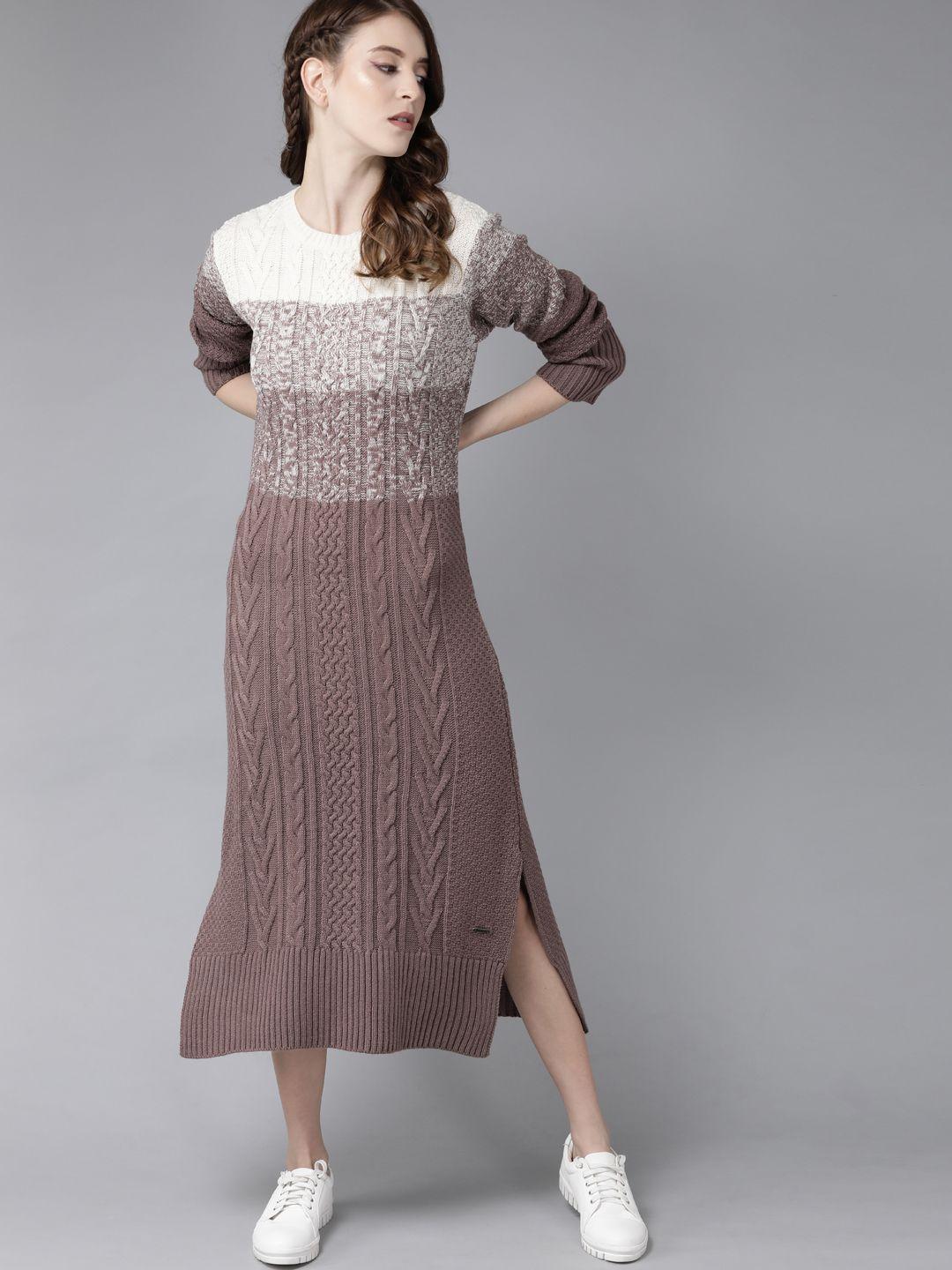 roadster mauve & off-white colourblocked jumper dress