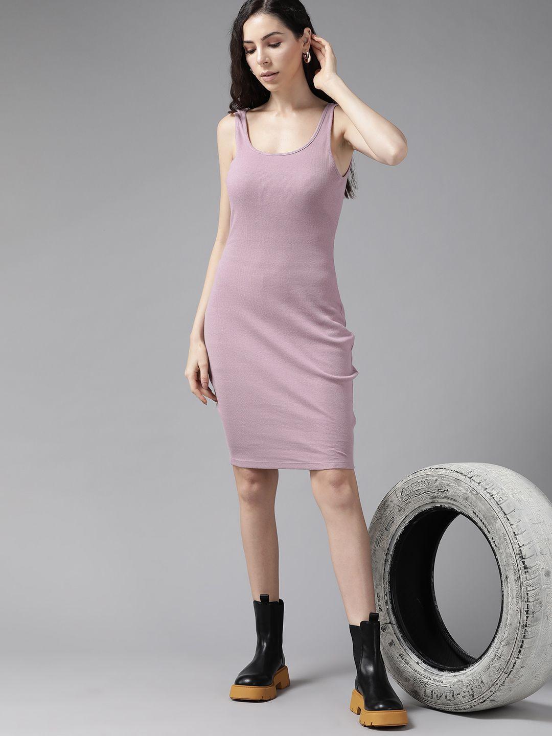 roadster mauve solid knitted bodycon dress