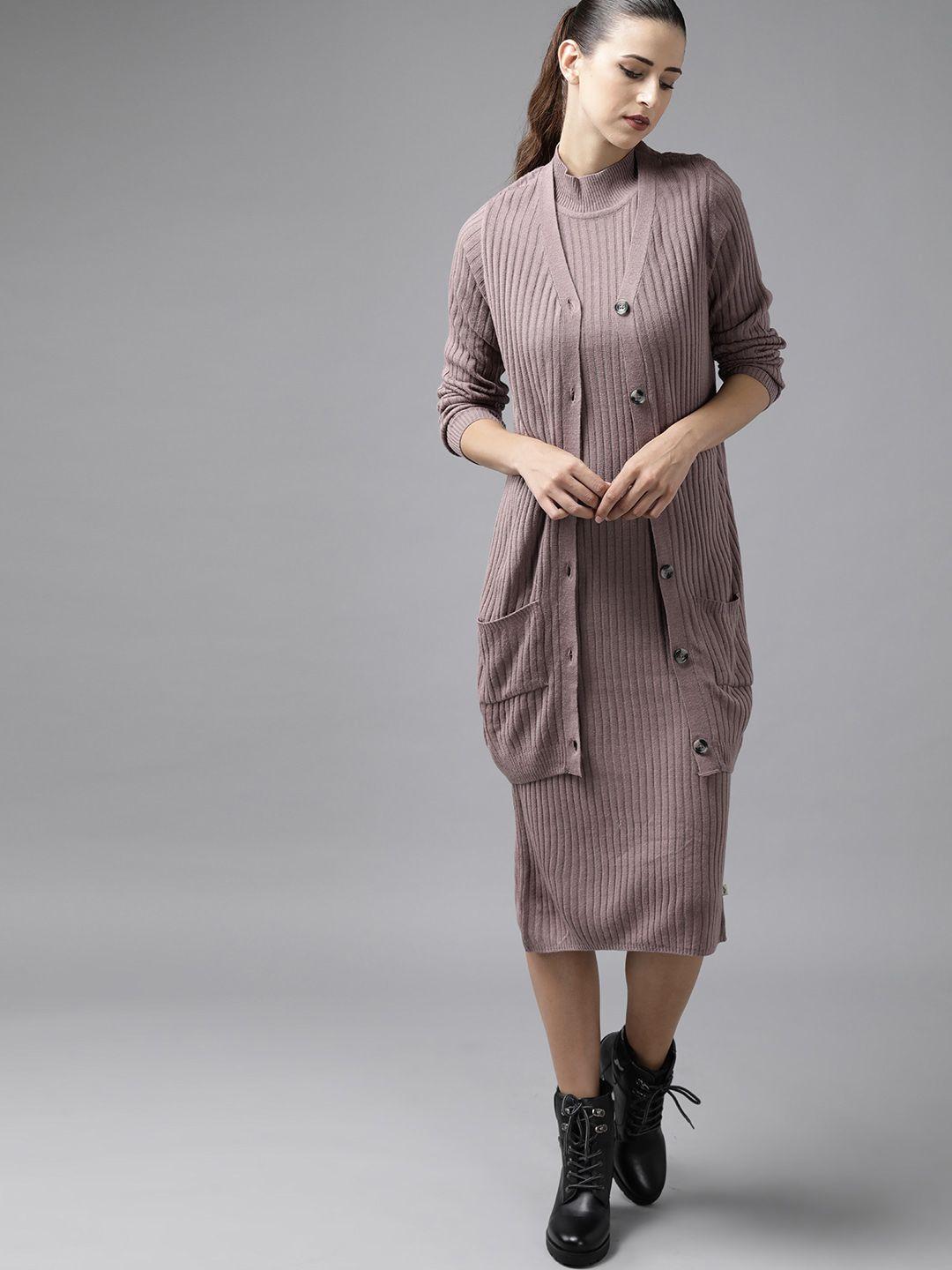 roadster mauve solid knitted dress