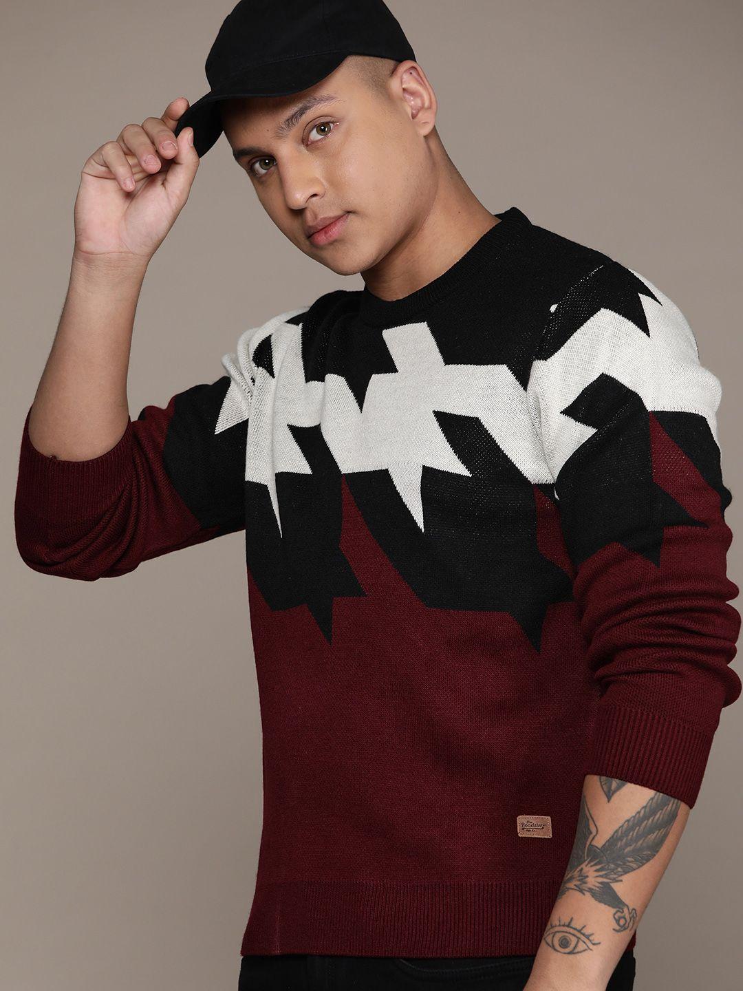 roadster men abstract printed acrylic pullover sweater