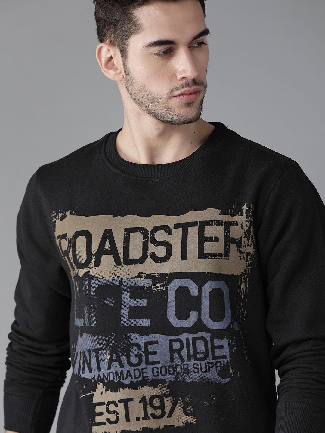 roadster men black & blue printed sweatshirt