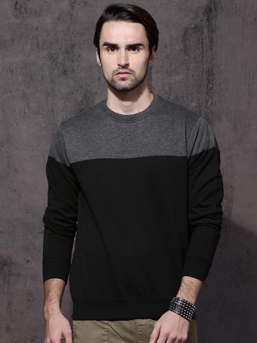 roadster men black & charcoal grey colourblocked sweatshirt