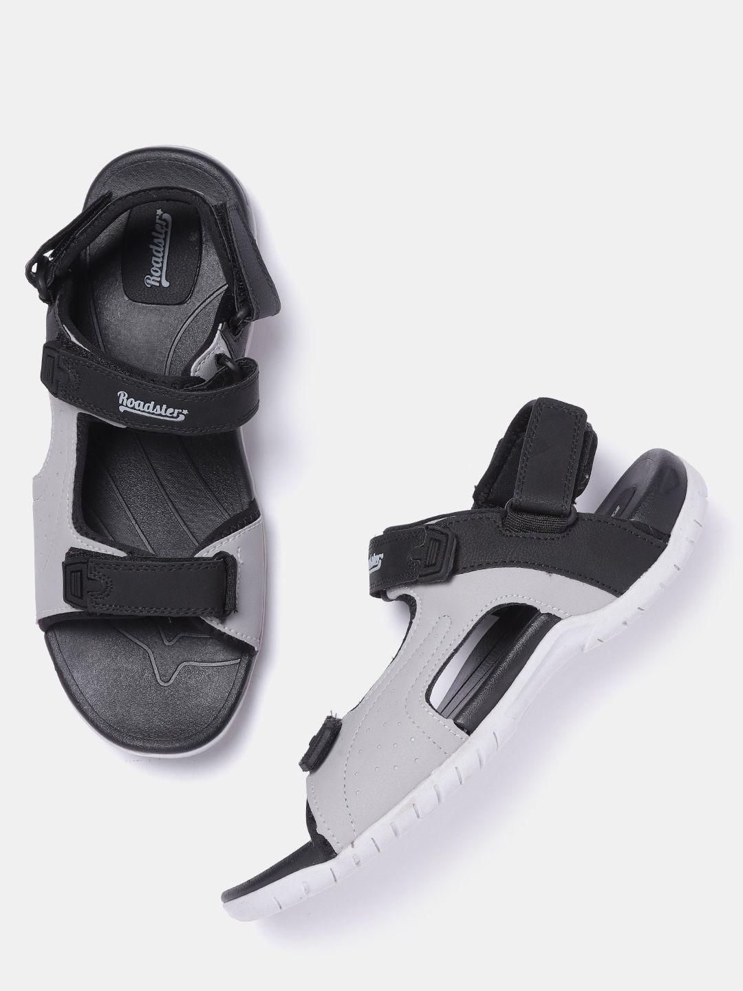 roadster men black & grey colourblocked sports sandals