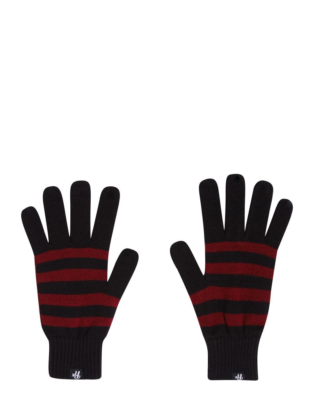 roadster men black & red acrylic striped gloves