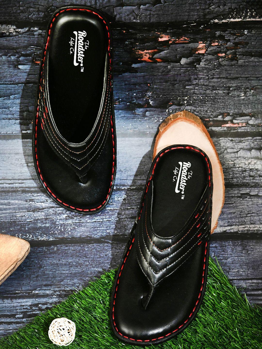 roadster men black & red comfort sandals