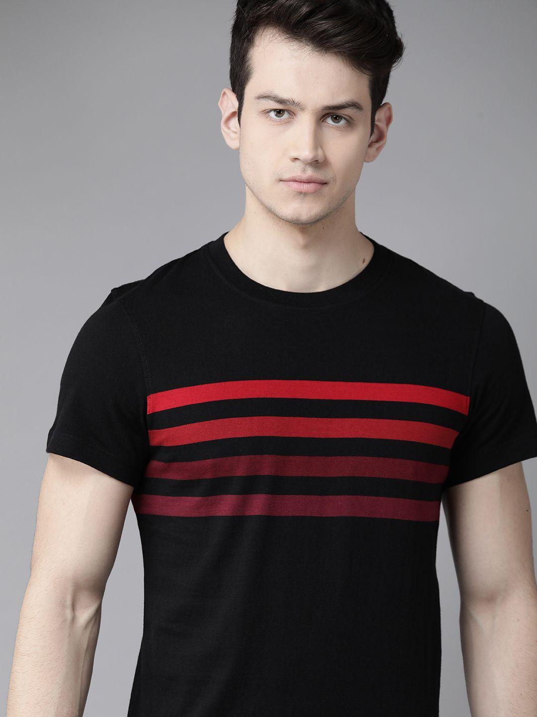 roadster men black & red pure cotton round neck t-shirt