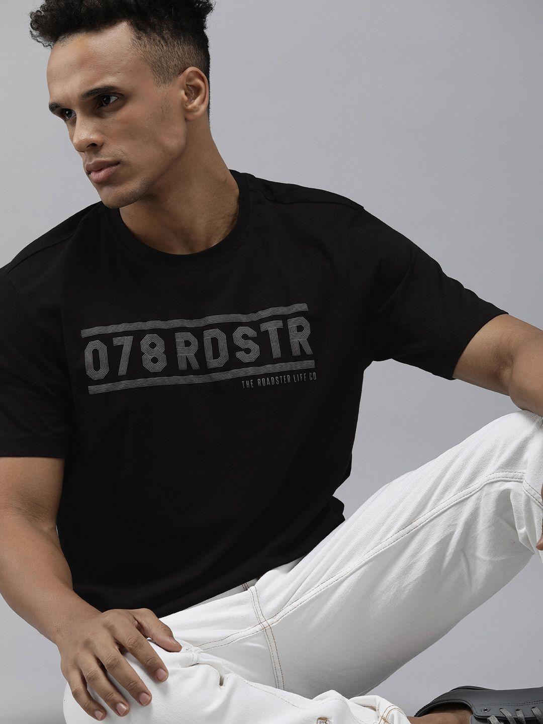 roadster men black brand logo printed pure cotton t-shirt