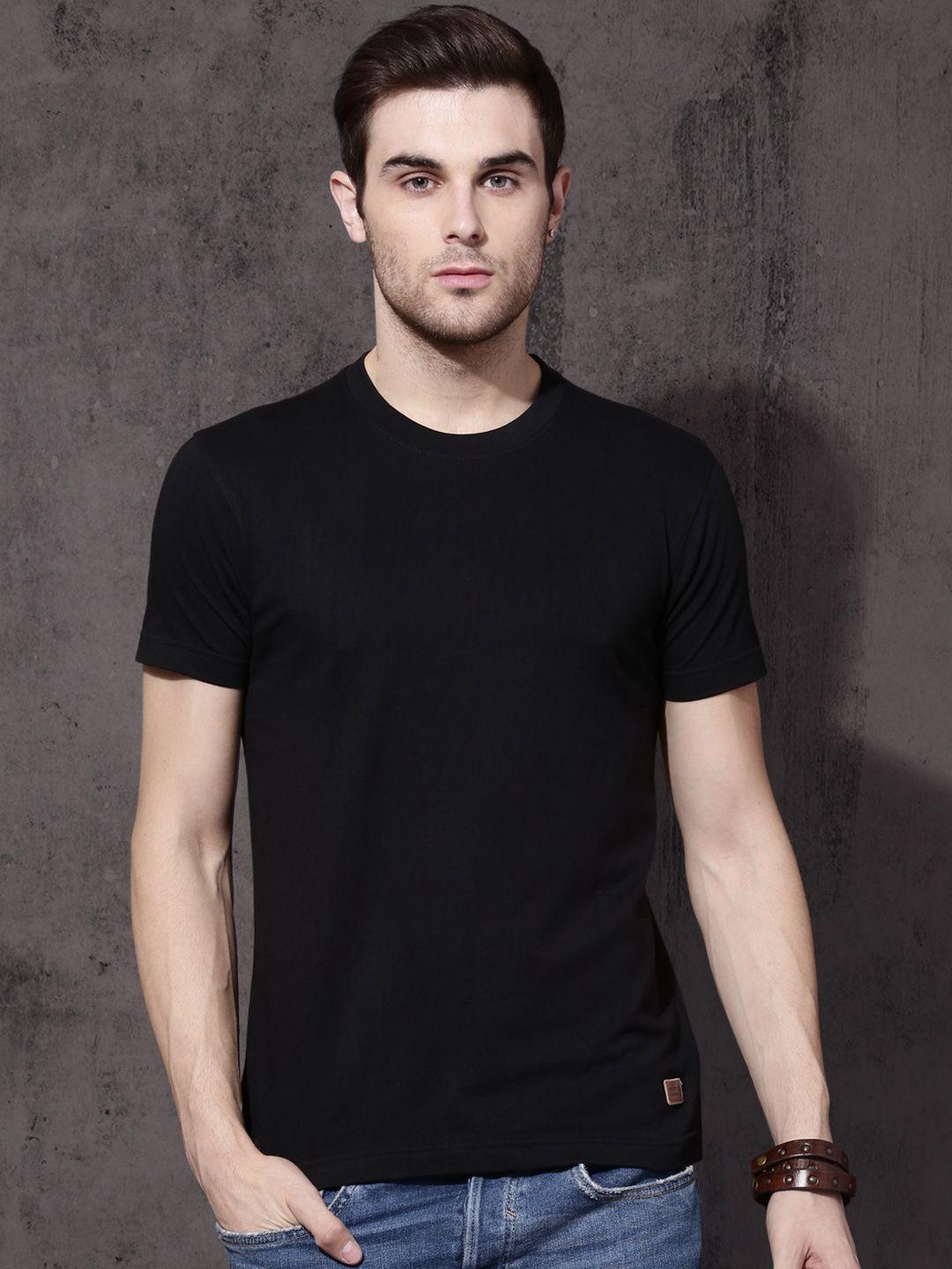 roadster men black cotton pure cotton t-shirt