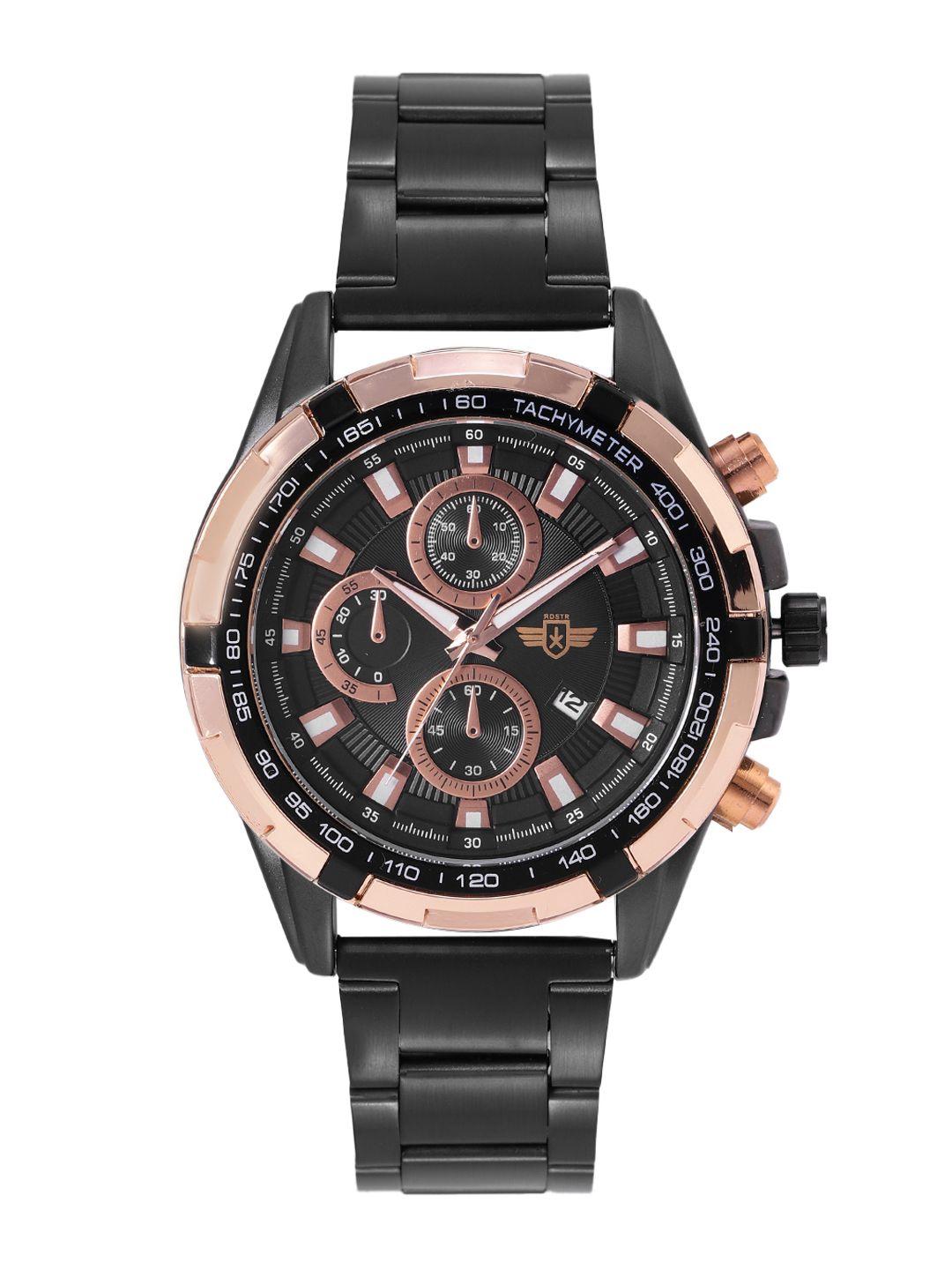 roadster men black dial & silver toned  analogue chronograph watch