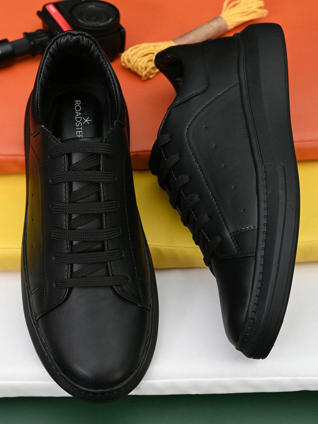 roadster men black faux leather casual sneakers