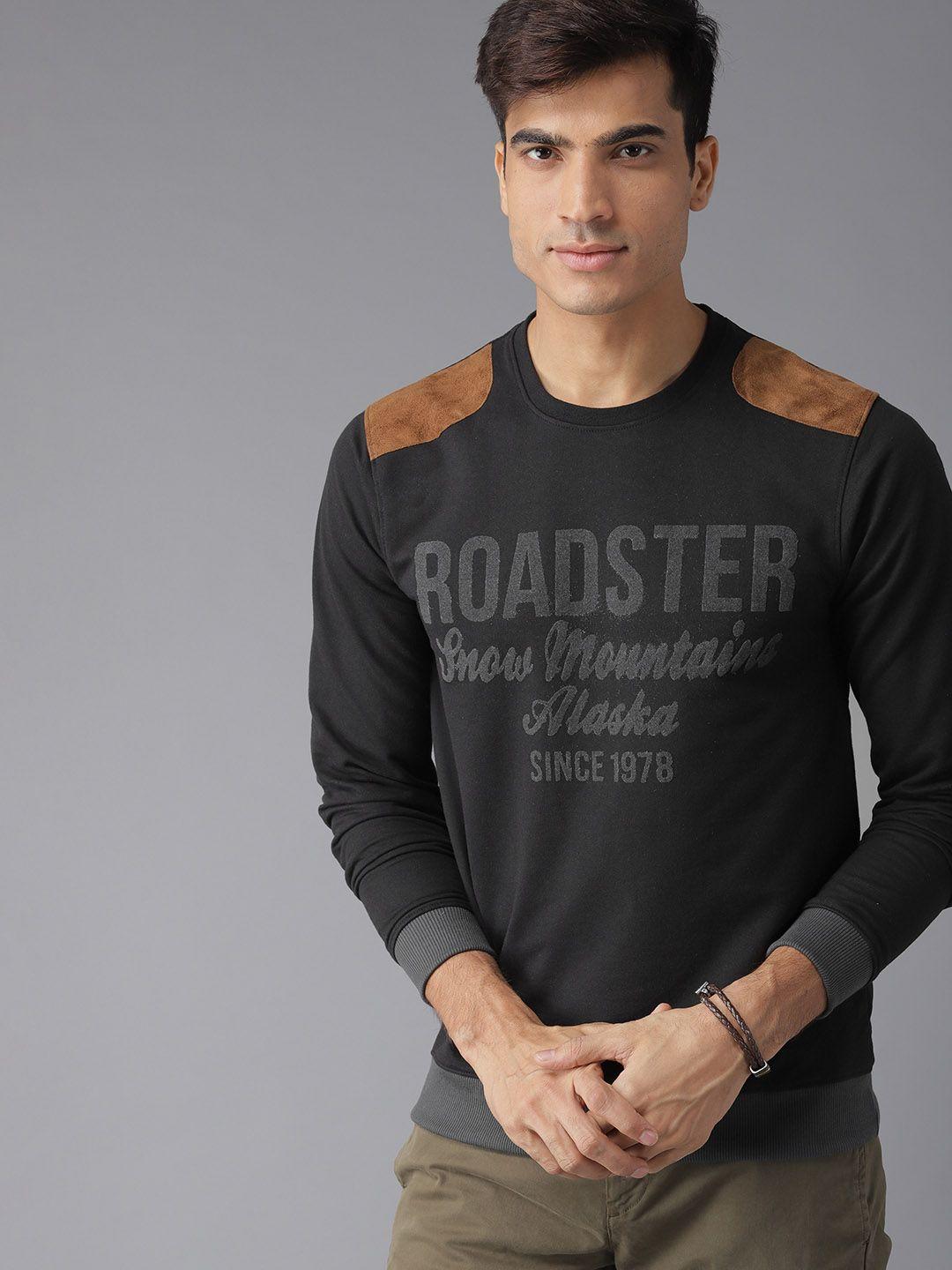 roadster men black printed sweatshirt