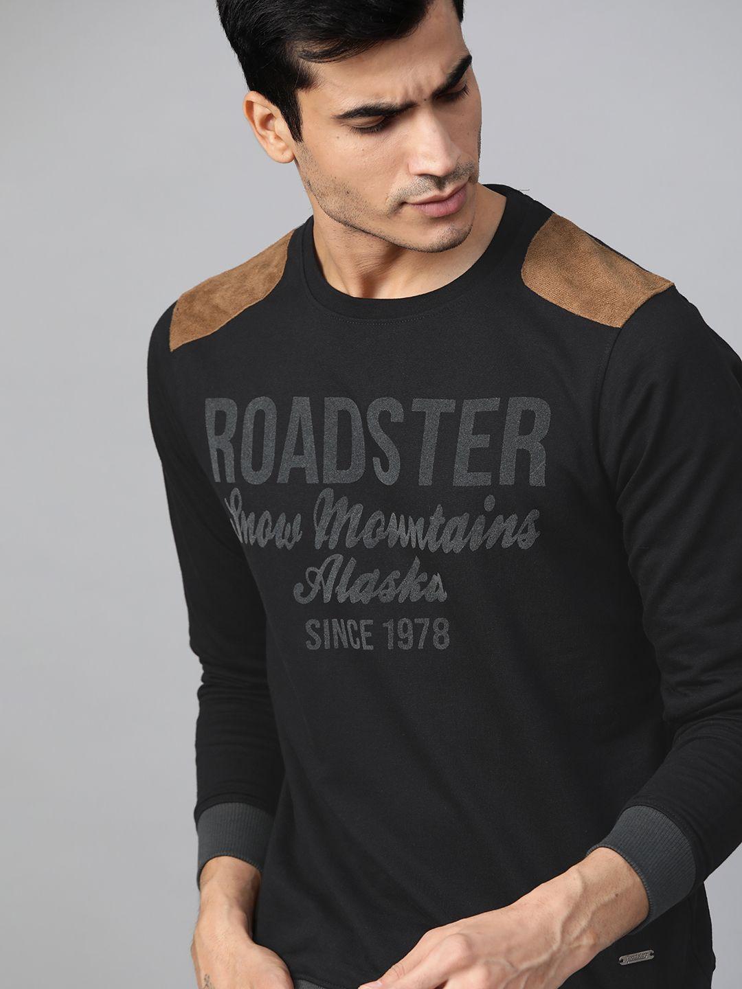 roadster men black printed sweatshirt