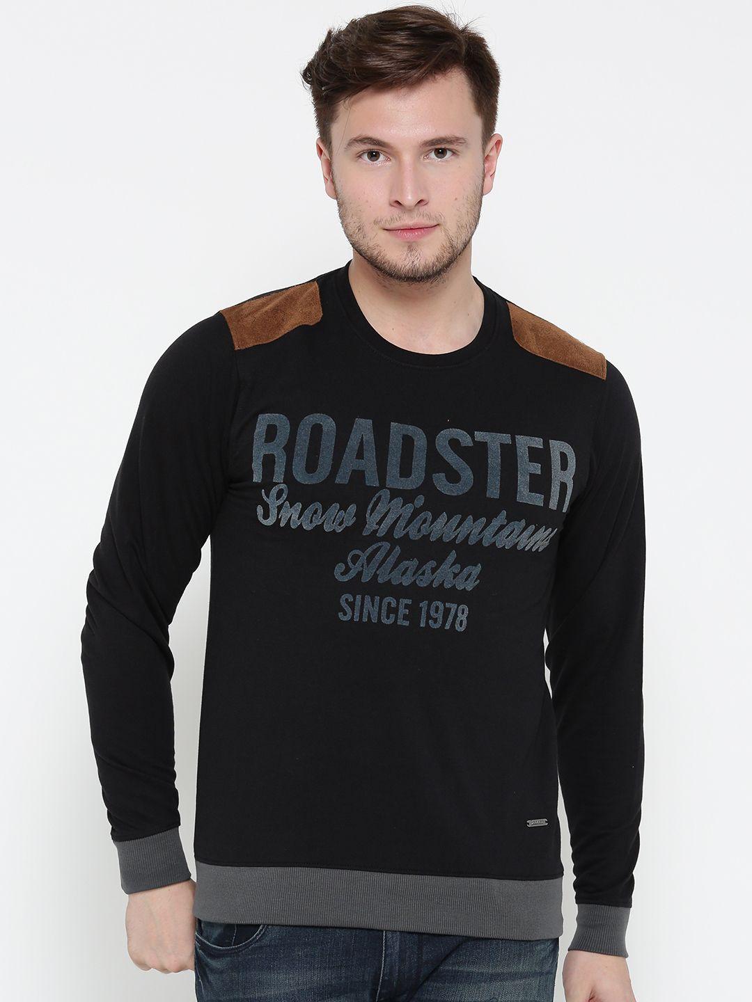 roadster men black printed sweatshirt