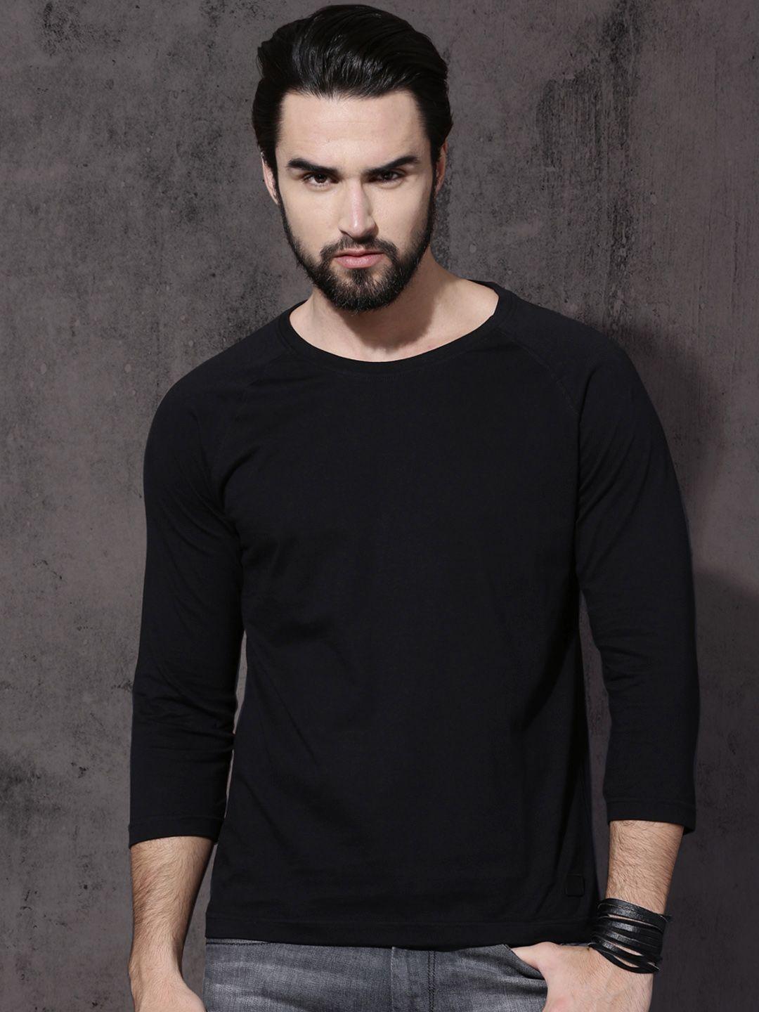 roadster men black pure cotton t-shirt