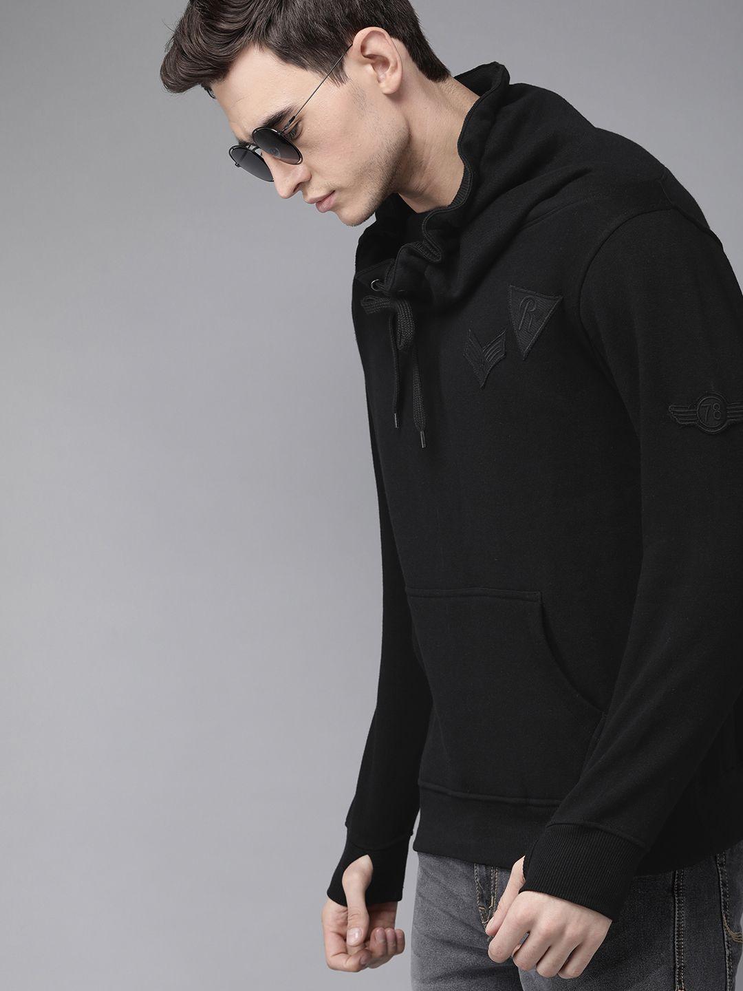 roadster men black solid sweatshirt