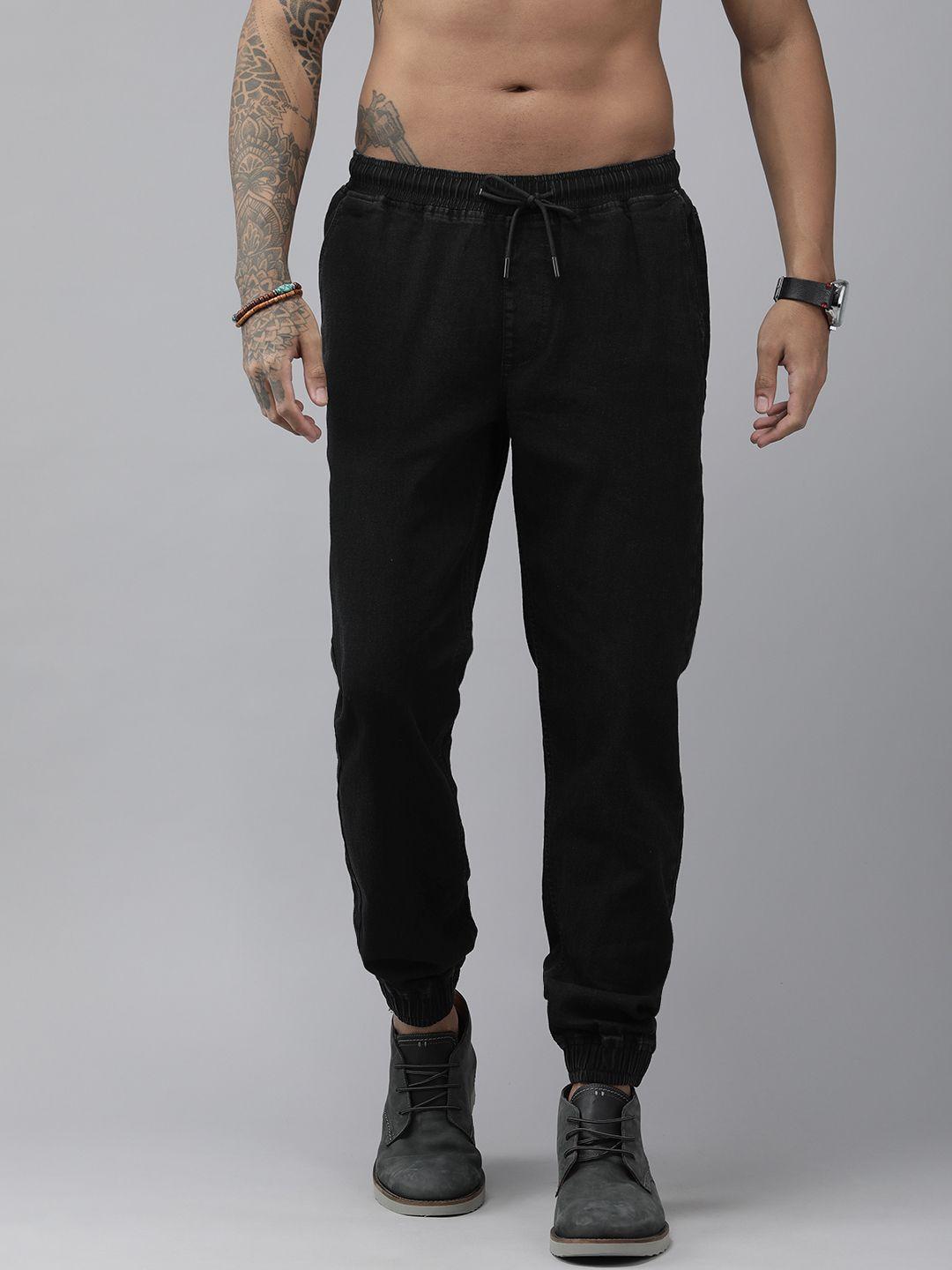 roadster men black stretchable jogger jeans