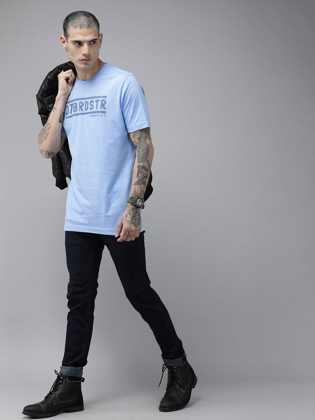 roadster men blue brand logo printed pure cotton t-shirt