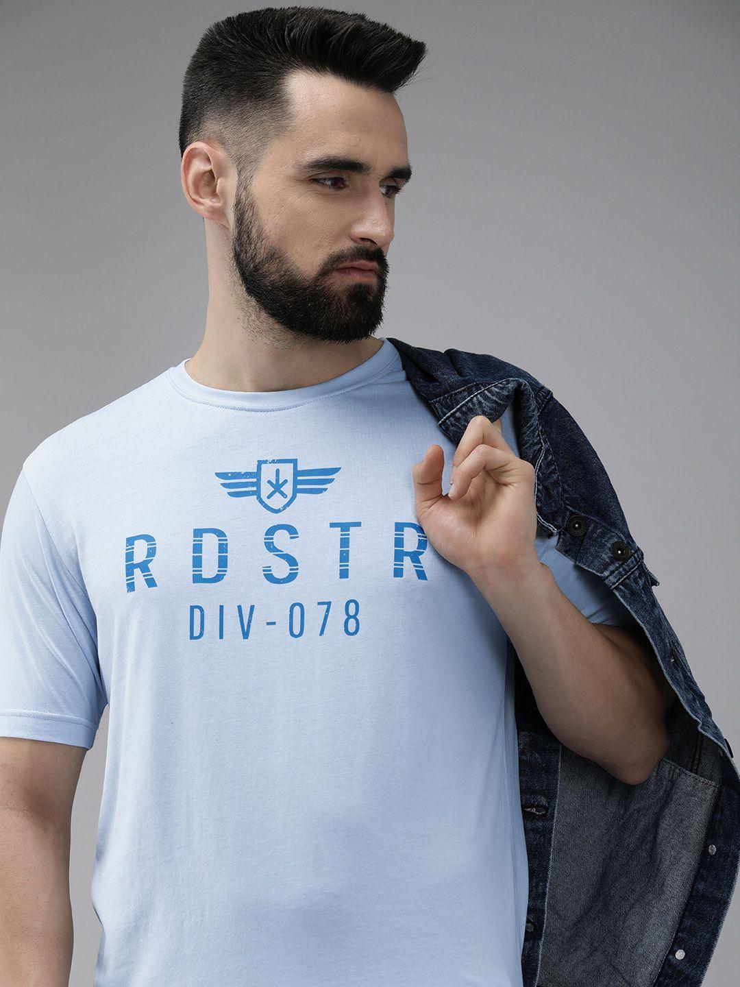 roadster men blue brand logo printed pure cotton t-shirt