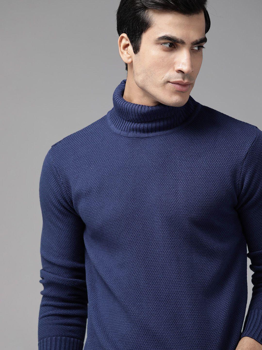 roadster men blue self-design pullover