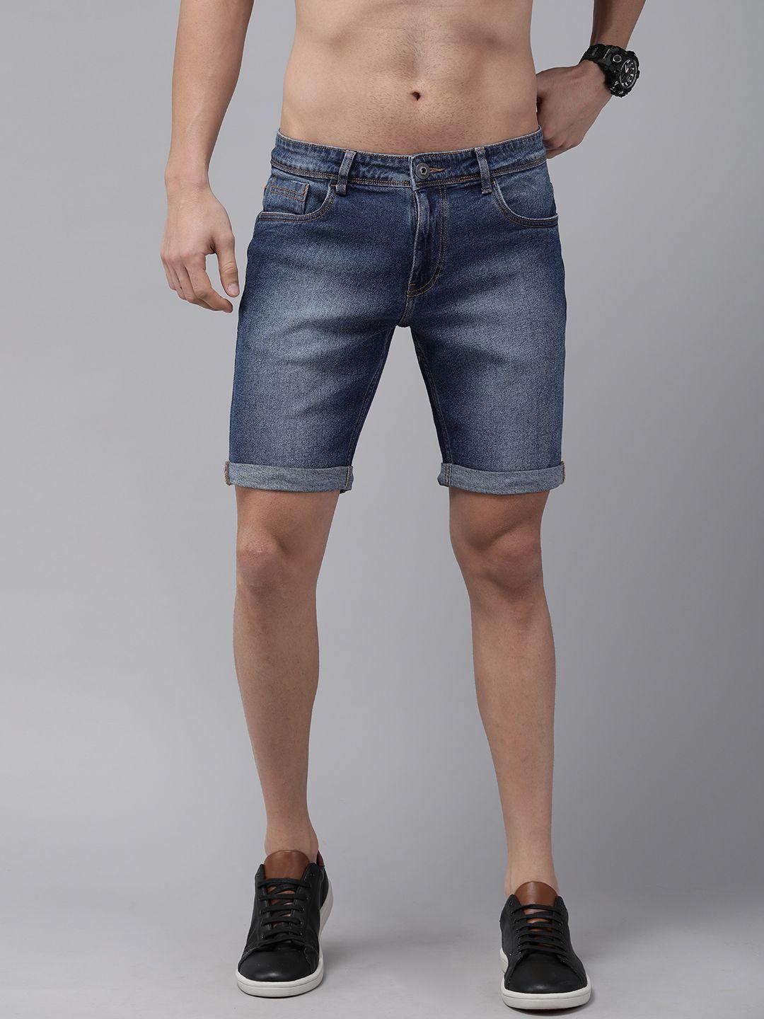 roadster men blue slim fit denim shorts