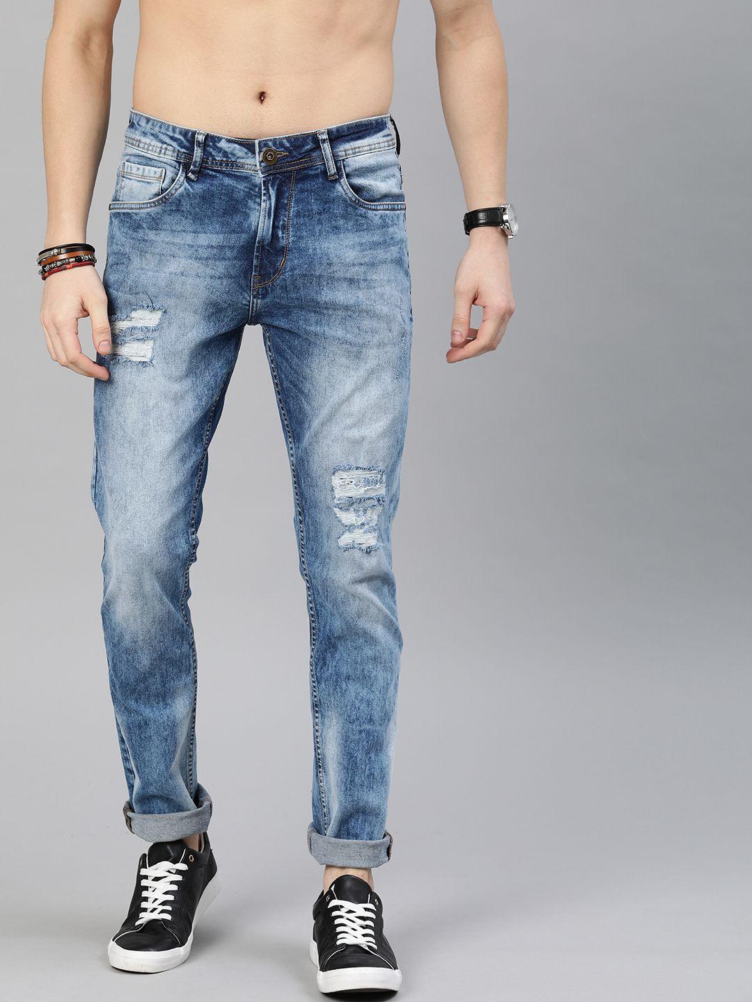 roadster men blue slim fit mid-rise mildly distressed stretchable jeans