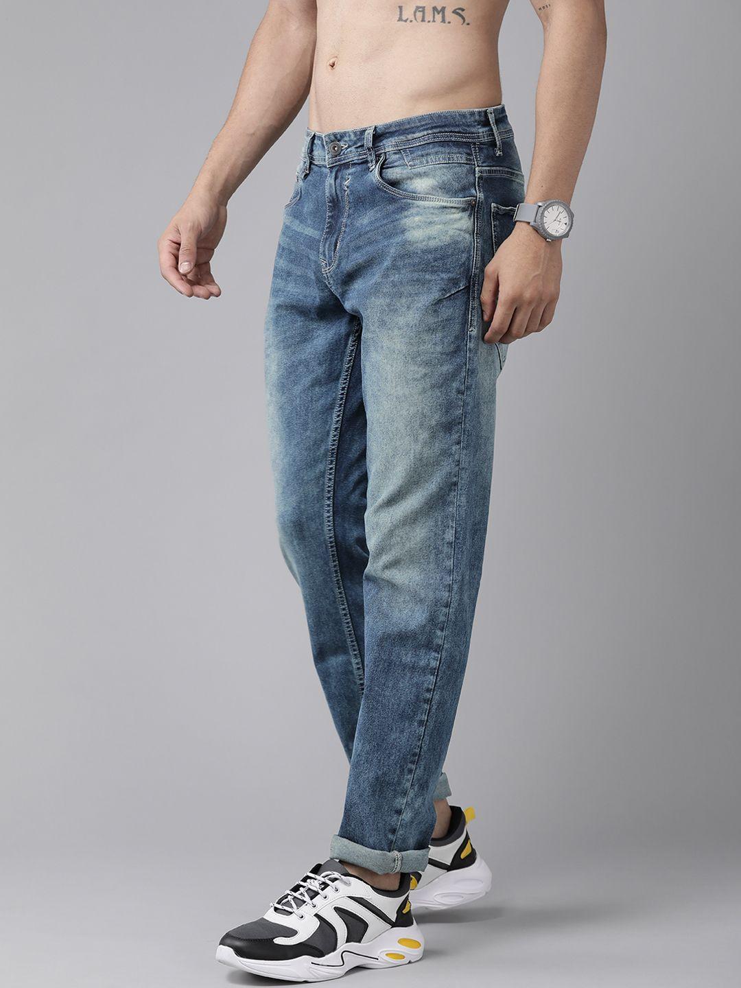 roadster men blue slim tapered fit heavy fade stretchable jeans