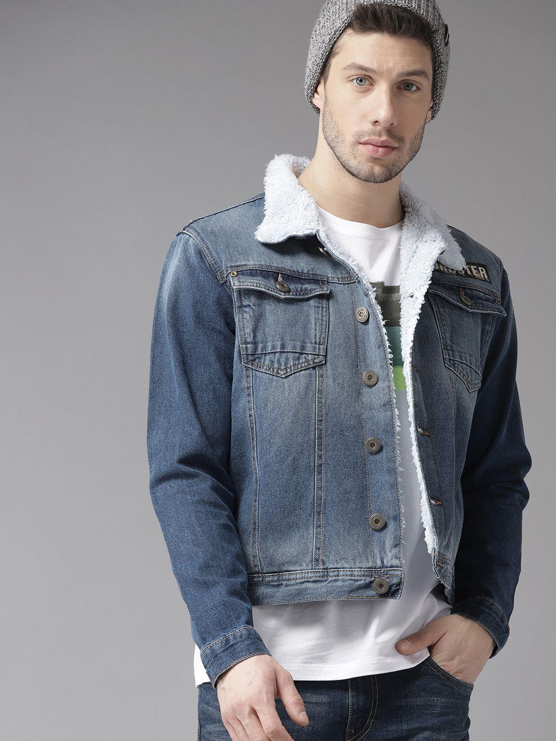 roadster men blue solid denim jacket