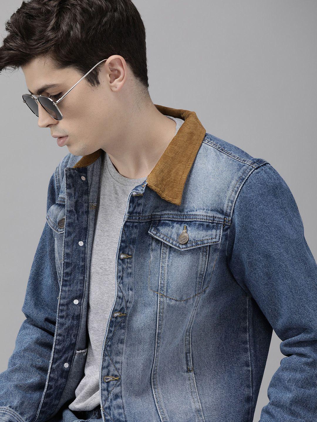 roadster men blue solid denim jacket